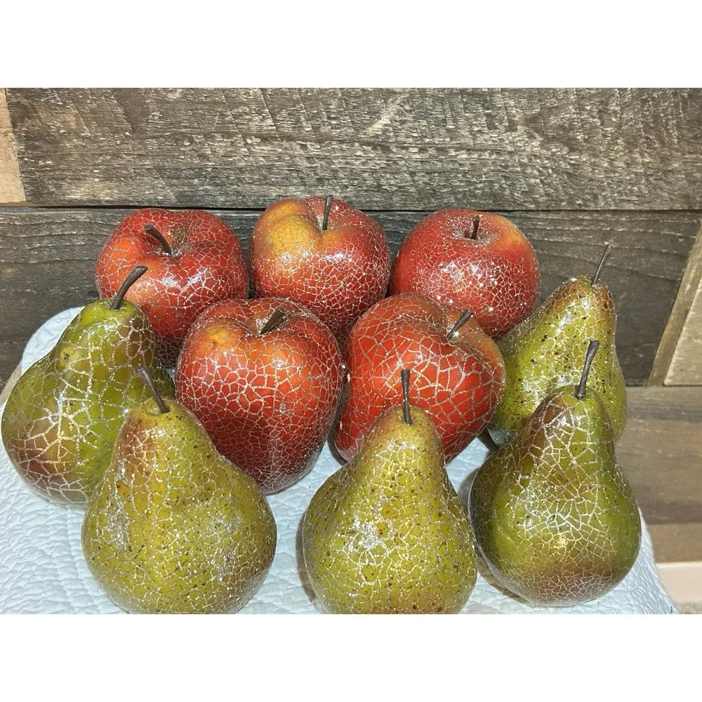 VTG  Lot Of 10 Crackle Look Apples &‎ Pears Farmhouse Country Holiday Decorating